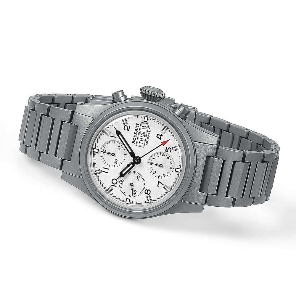 LANDMASTER Chronograph – Titanium Automatic Tritium Field Watch | White-bracelet