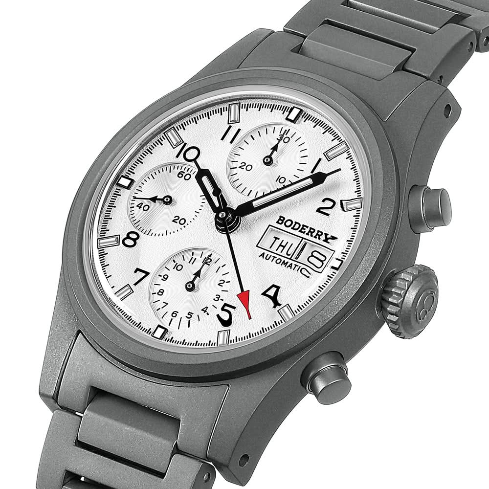 LANDMASTER Chronograph – Titanium Automatic Tritium Field Watch | White-bracelet