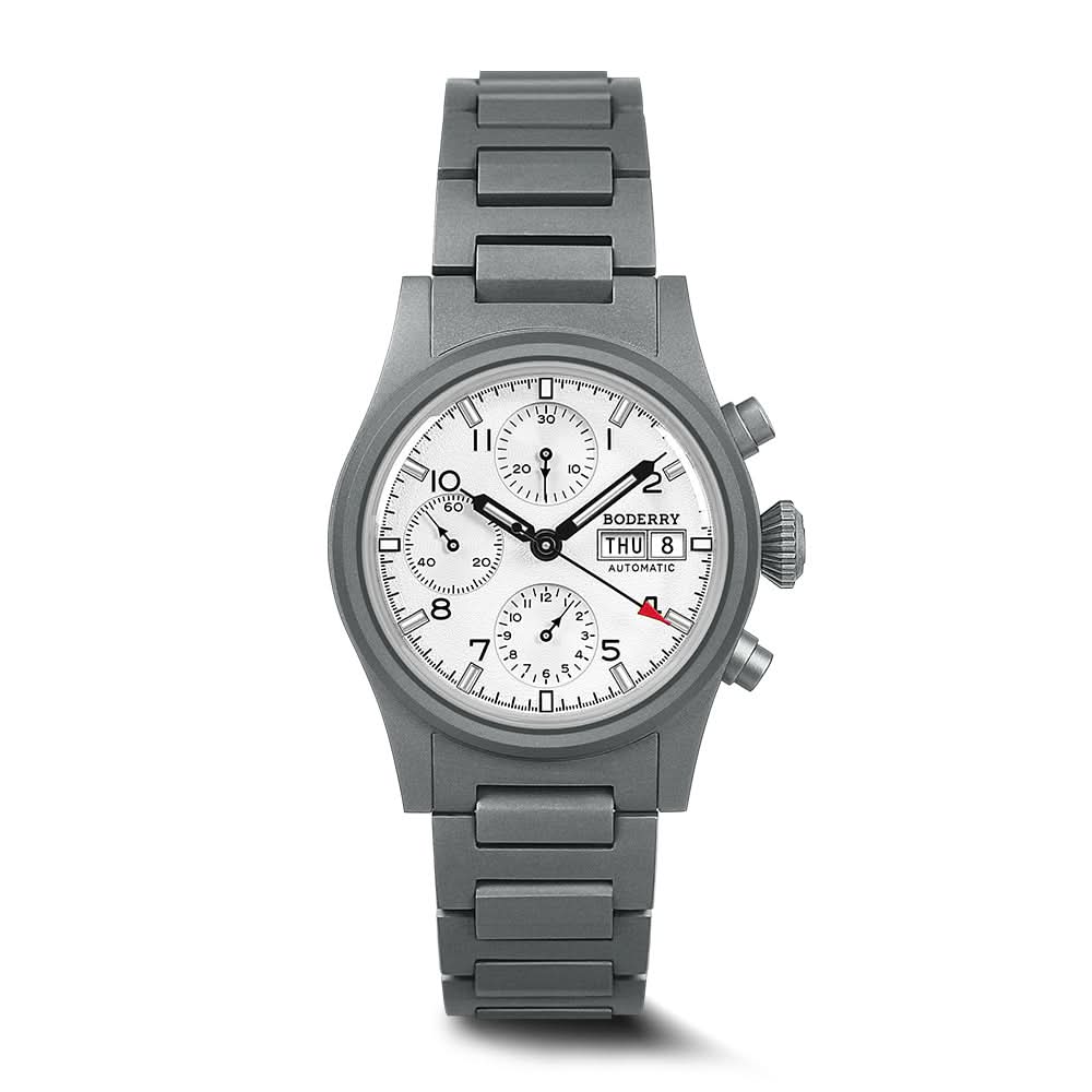 LANDMASTER Chronograph – Titanium Automatic Tritium Field Watch | White-bracelet