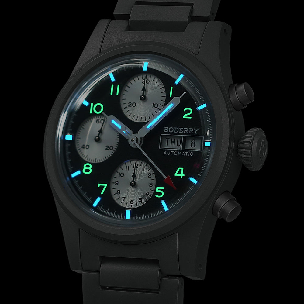 LANDMASTER Chronograph – Titanium Automatic Tritium Field Watch | Reverse Panda-bracelet