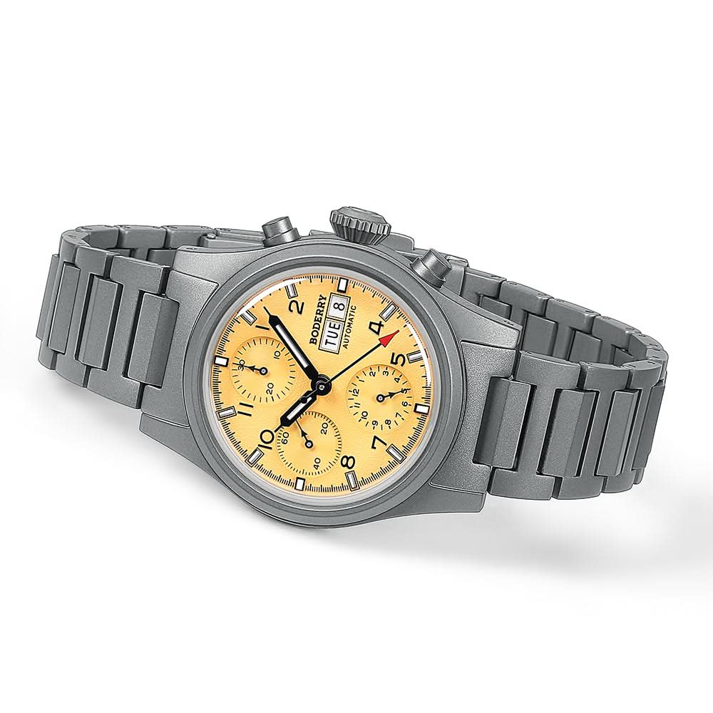 LANDMASTER Chronograph – Titanium Automatic Tritium Field Watch | Yellow-bracelet