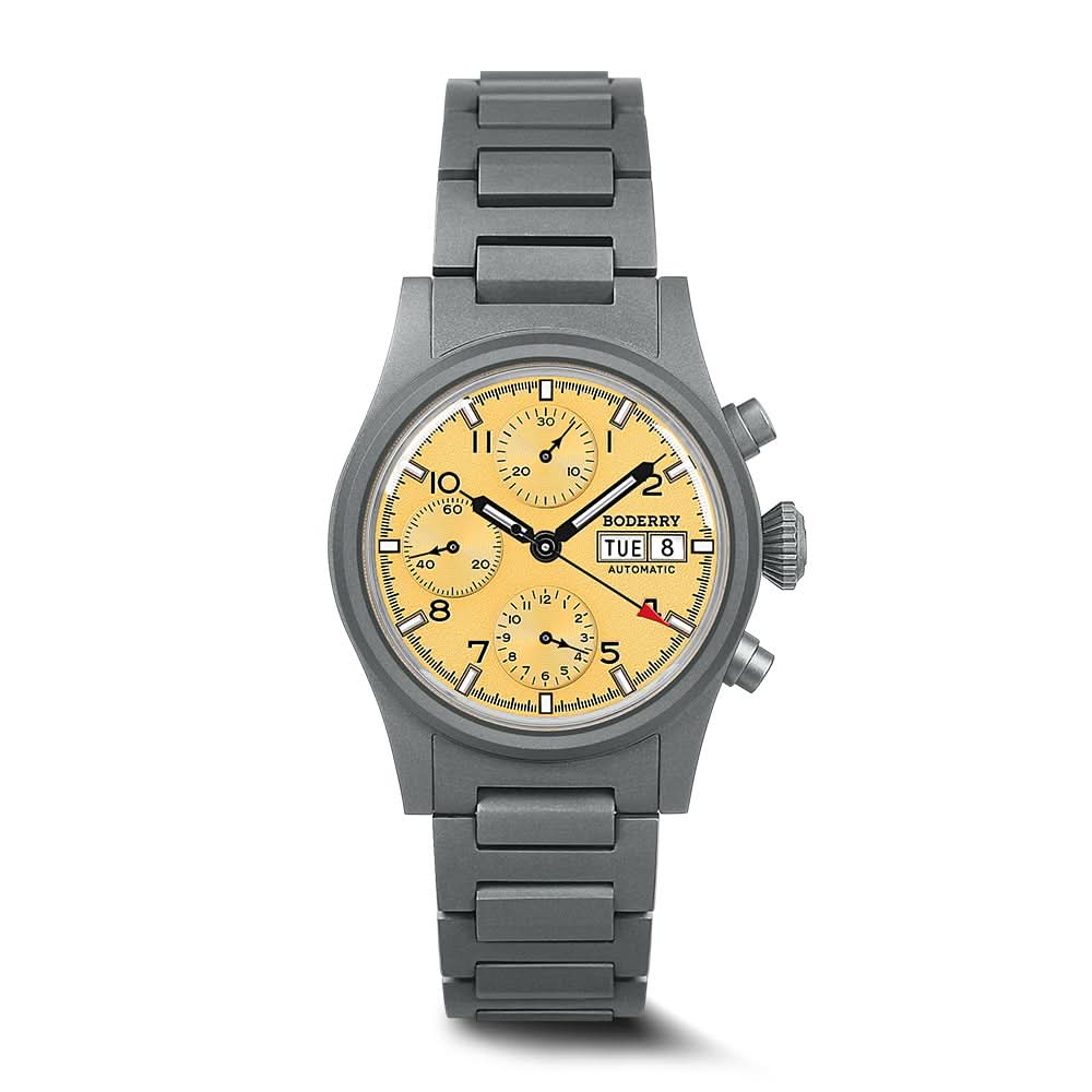 LANDMASTER Chronograph – Titanium Automatic Tritium Field Watch | Yellow-bracelet
