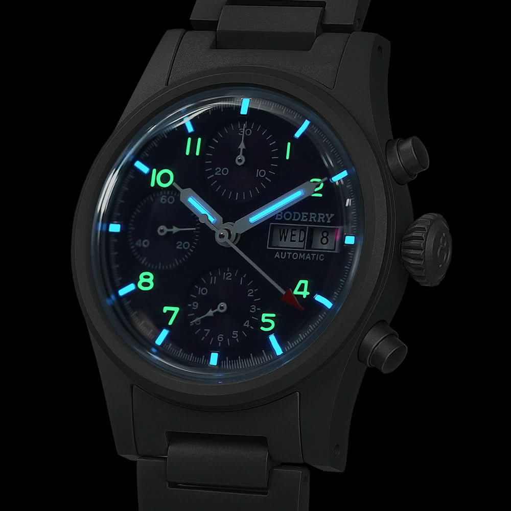 LANDMASTER Chronograph – Titanium Automatic Tritium Field Watch | Purple-bracelet