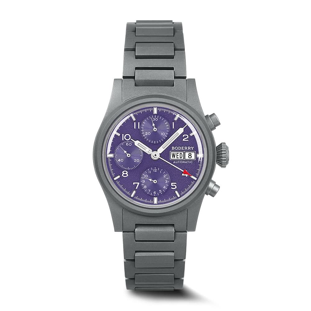 LANDMASTER Chronograph – Titanium Automatic Tritium Field Watch | Purple-bracelet
