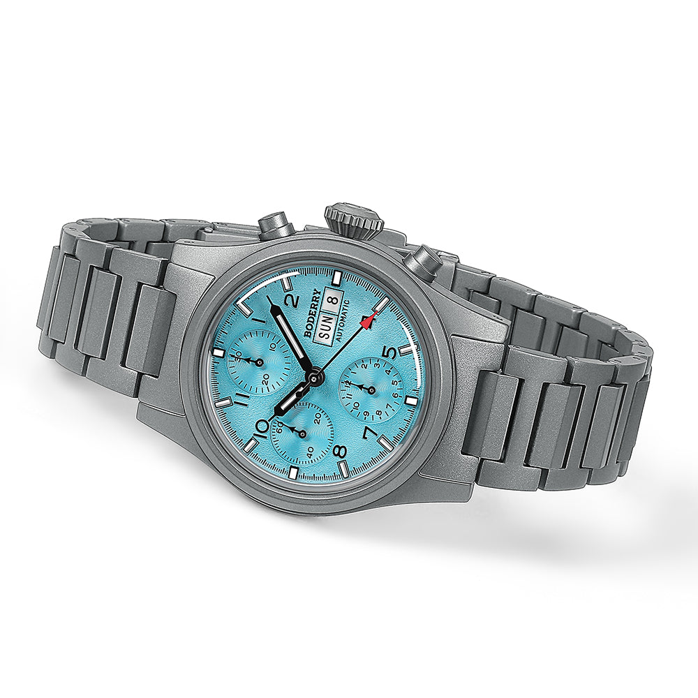 LANDMASTER Chronograph – Titanium Automatic Tritium Field Watch | Ice Blue-bracelet