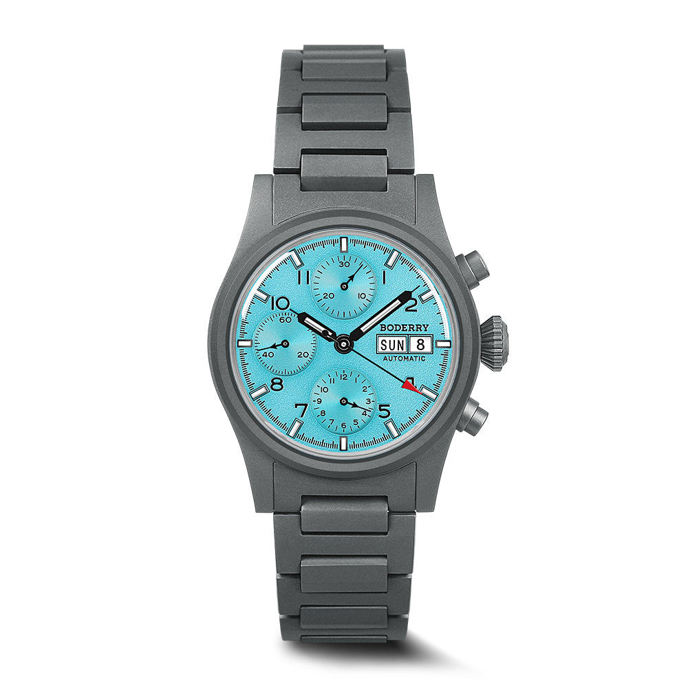 LANDMASTER Chronograph – Titanium Automatic Tritium Field Watch | Ice Blue-bracelet