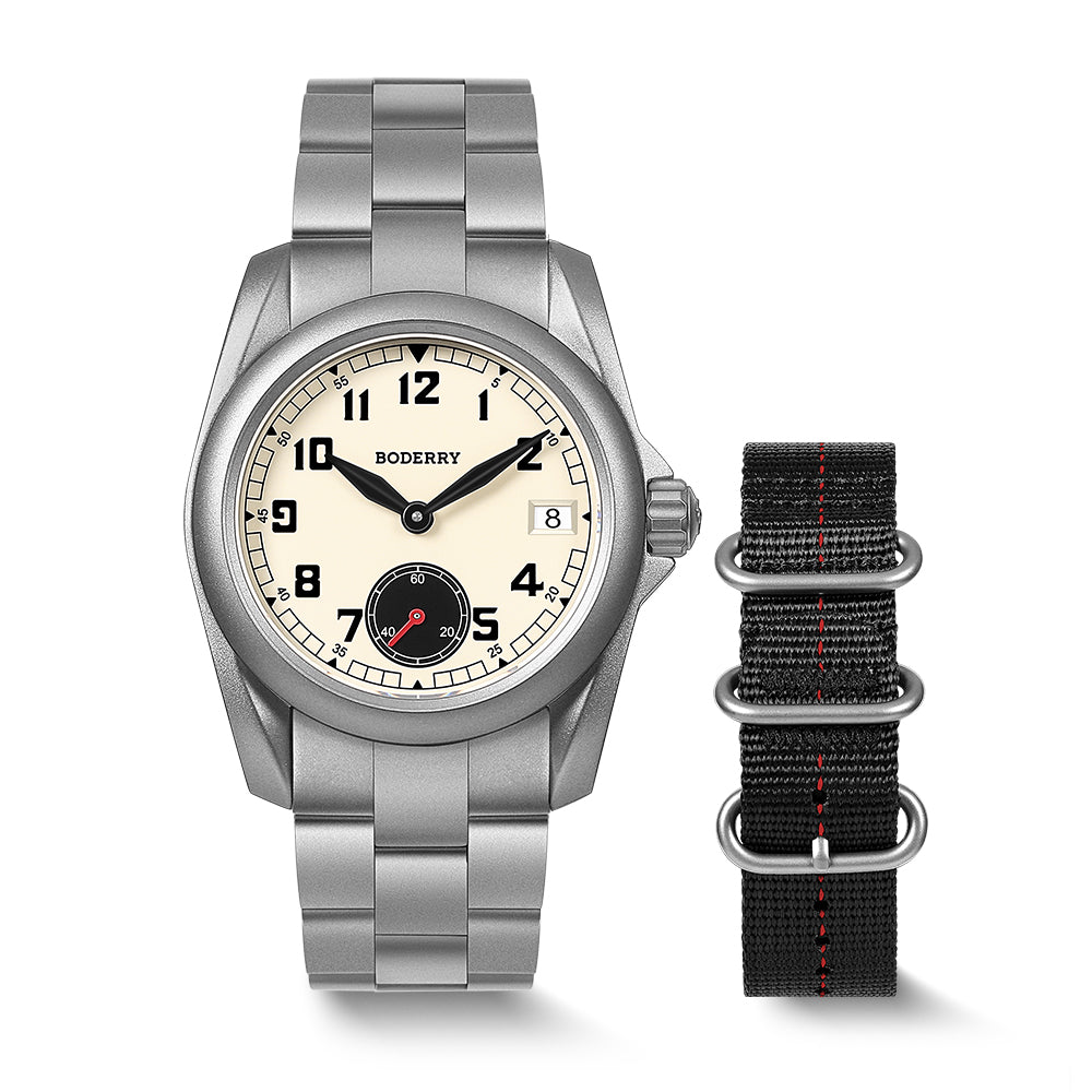 VOYAGER S72 – 72-Hour Power Reserve Titanium Automatic Field Watch, 100M Water Resistant | Cream/Bracelet