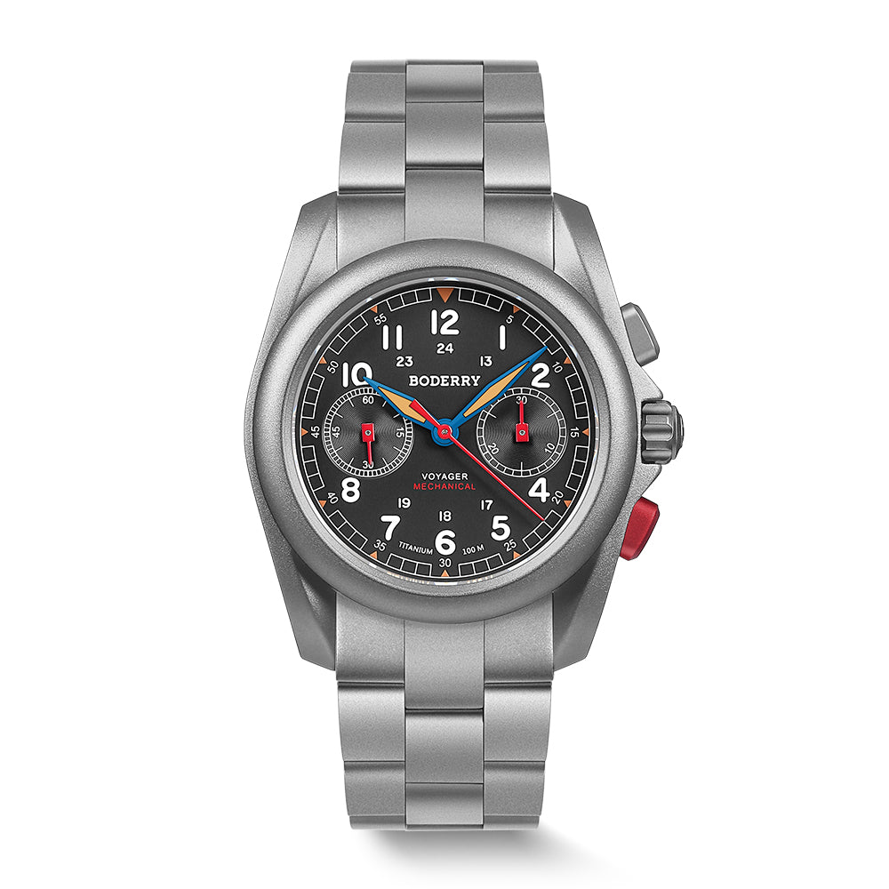 VOYAGER Chronograph - Titanium Mechanical Field Watch, 100M Water Resistant | Grey/Bracelet