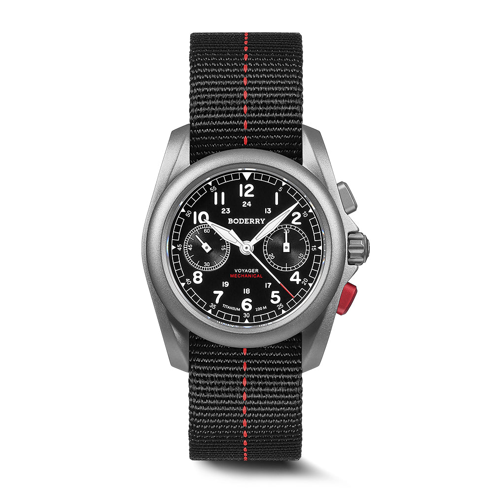 VOYAGER Chronograph - Titanium Mechanical Field Watch, 100M Water Resistant | Black