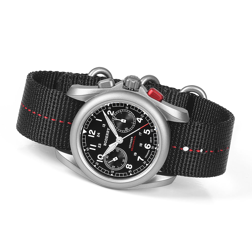 VOYAGER - ساعة ميدانية أوتوماتيكية من التيتانيوم مقاومة للماء 100 متر | أسود