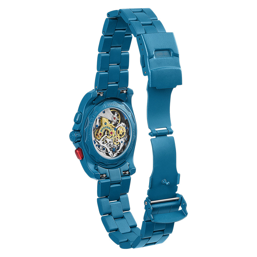 VOYAGER Chronograph - Titanium Mechanical Field Watch, 100M Water Resistant | Cerulean Blue/Bracelet