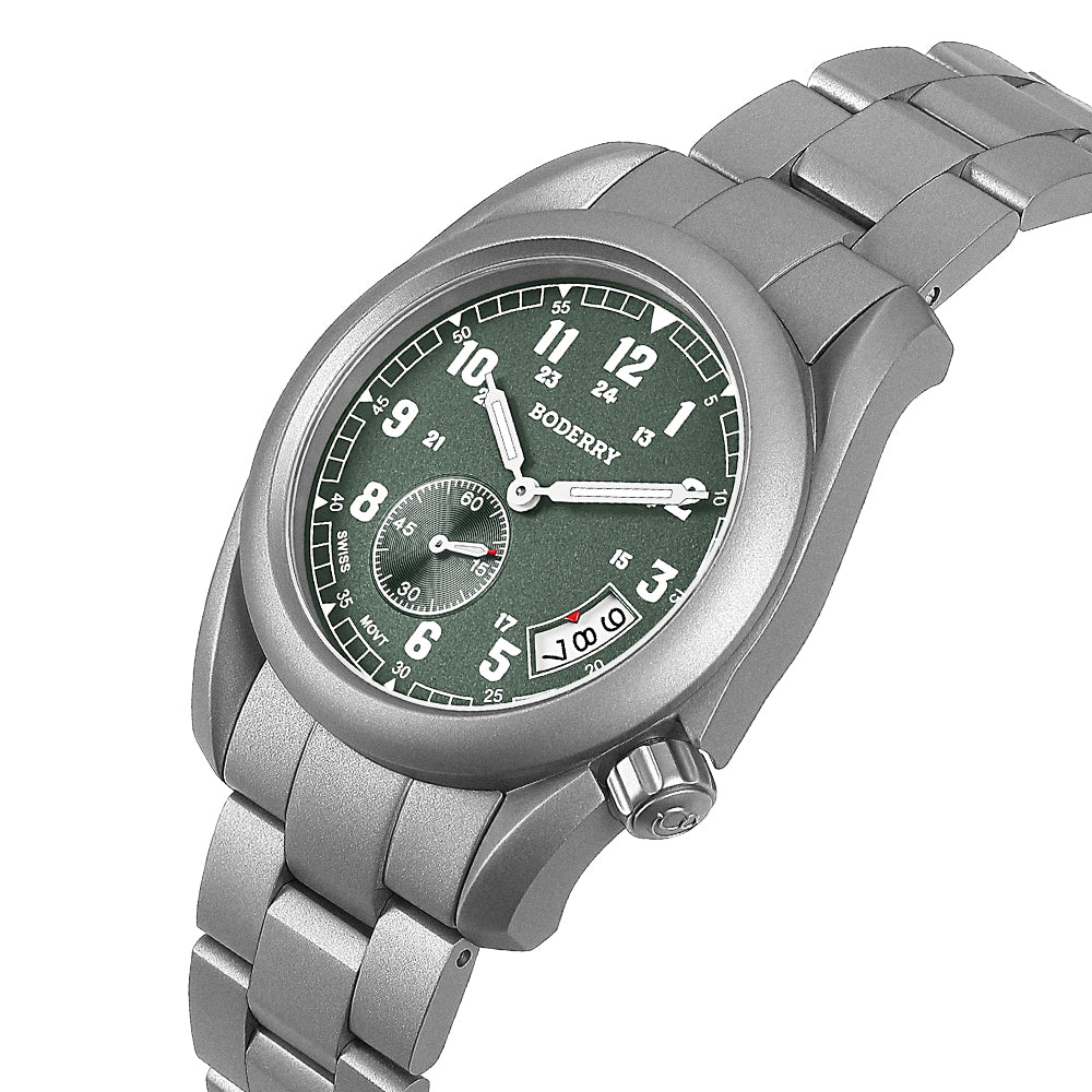 VOYAGER 38 - 100M Waterproof Titanium Field Watch | Green-bracelet