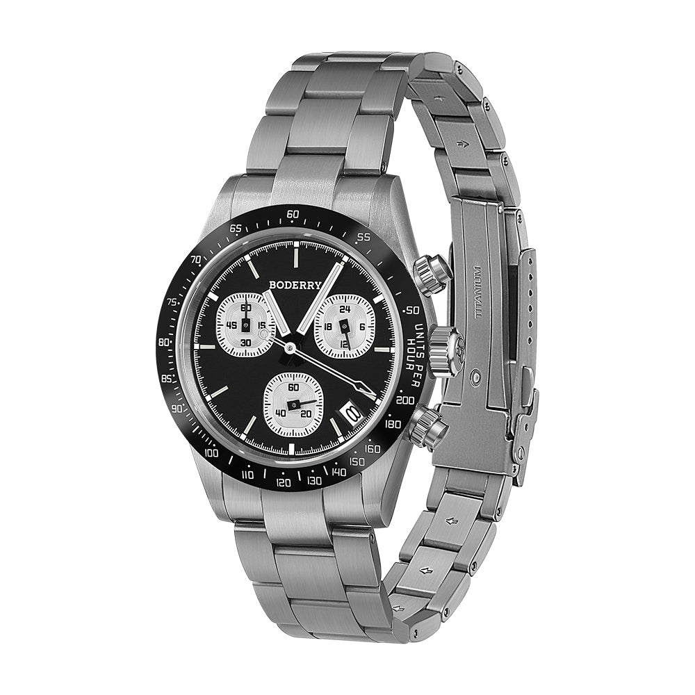 GOLDACE - 100M WR Titanium Mecha-Quartz Chronograph Watch | Black