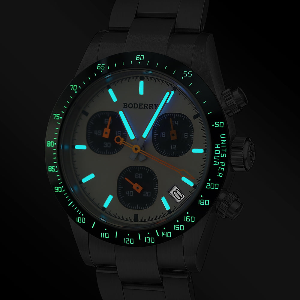 GOLDACE - 100M WR Titanium Mecha-Quartz Chronograph Watch | Cream