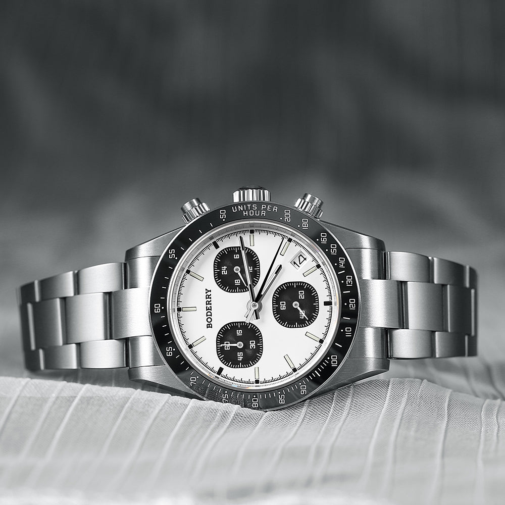 GOLDACE - 100M WR Titanium Mecha-Quartz Chronograph Watch | White