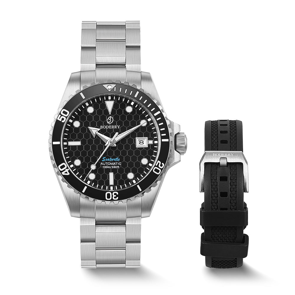 SEATURTLE.OCEAN(TITANIUM) - Automatic Titanium Diver Watch | Black/Ti-bracelet
