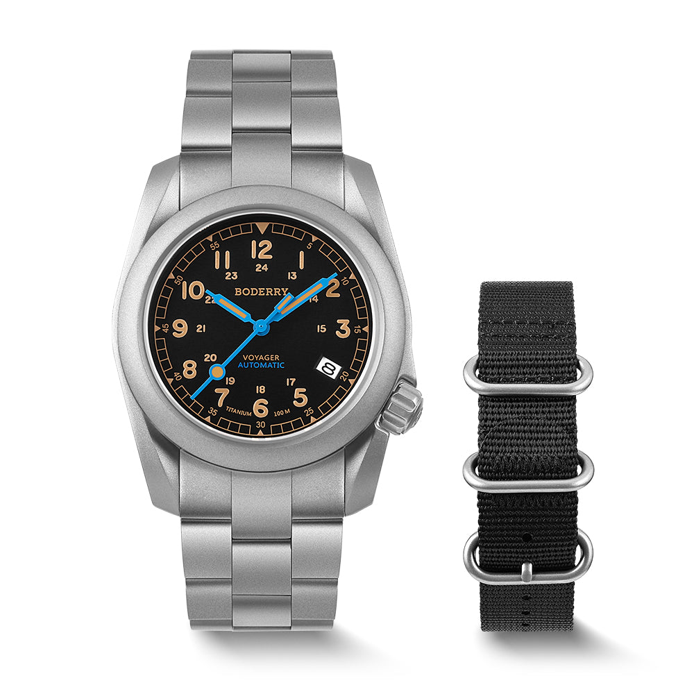 VOYAGER - 100M Waterproof Titanium Automatic Field Watch | Vintage Noir-bracelet