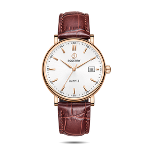 Mens Quartz(Swiss Movement) Watch | 40mm Rose Gold Case with Tan Leather Straps-Boderry Classic Boderry Watches
