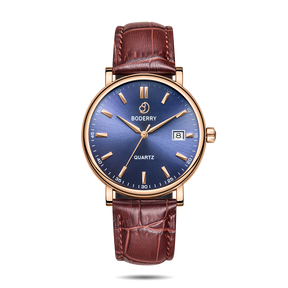 Mens Quartz(Swiss Movement) Watch | 40mm Rose Gold Case with Tan Leather Straps-Boderry Classic Boderry Watches