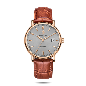 Mens Quartz(Swiss Movement) Watch | 40mm Rose Gold Case with Tan Leather Straps-Boderry Classic Boderry Watches