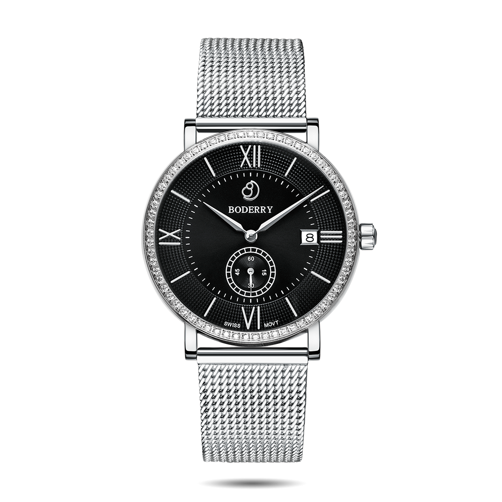 Mens Quartz(Swiss Movement) Watch | Silver/Black Dial-Boderry Elegant II Boderry Watches