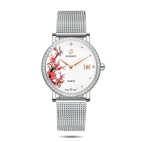 Women Watch | Plum Blossom Silver Mesh Watch-Boderry Flower Boderry Watches