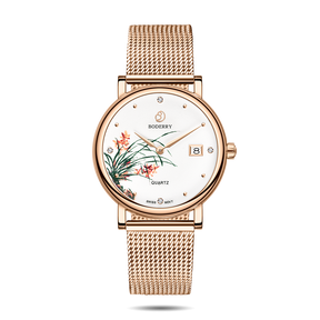 Women Watch | Orchid Gold Mesh Watch-Boderry Flower Boderry Watches