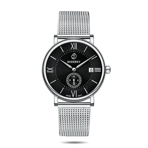 Mens Quartz(Swiss Movement) Watch | Silver/Black Dial-Boderry Elegant Boderry Watches