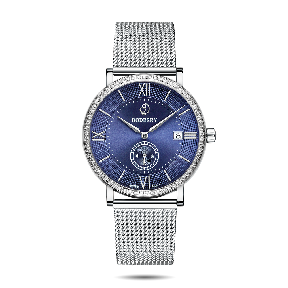 Mens Quartz(Swiss Movement) Watch | Silver/Mesh Straps-Boderry Elegant II Boderry Watches
