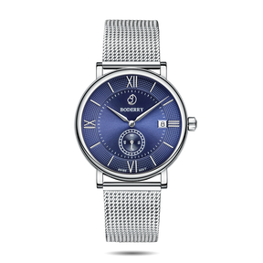 Mens Quartz(Swiss Movement) Watch | Silver/Blue Dial-Boderry Elegant Boderry Watches
