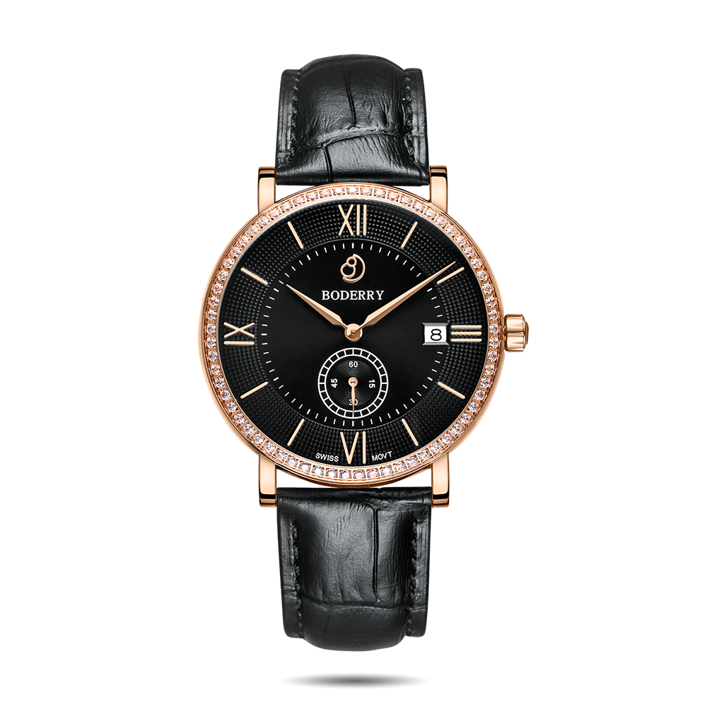 Mens Quartz(Swiss Movement) Watch | Rose Gold/Black Dial-Boderry Elegant II Boderry Watches