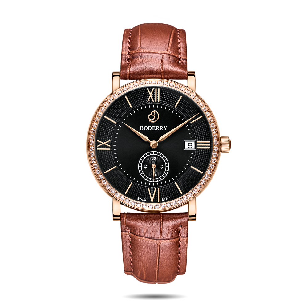 Mens Quartz(Swiss Movement) Watch | Rose Gold/Black Dial-Boderry Elegant II Boderry Watches