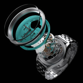 THE CHECKMATE - Complication Automatic Watch with Date,Day,Month Display -Turquoise & Bracelet