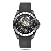 WINDMILL - Original Skeleton Hi-beat(28,800 bph) with 72 hrs Power-reserve Automatic Watch | Black Dial & Rubber Strap