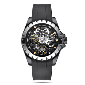 WINDMILL - Original Skeleton Hi-beat(28,800 bph) with 72 hrs Power-reserve Automatic Watch | Black Dial & Rubber Strap