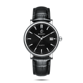Mens Quartz(Swiss Movement) Watch | 40mm Silver Case with Black Leather Straps-Boderry Classic Boderry Watches