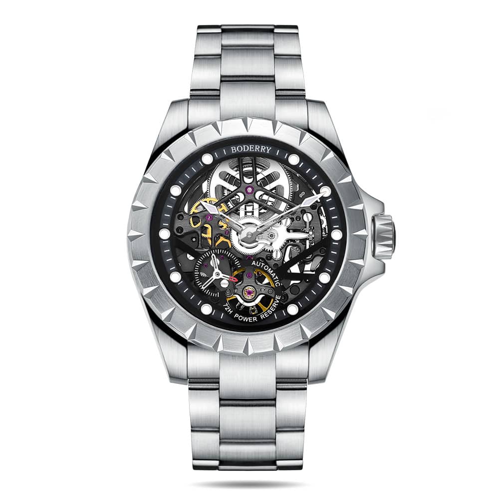 WINDMILL - Original Skeleton Hi-beat(28,800 bph) with 72 hrs Power-reserve Automatic Watch | Black Dial & Bracelet