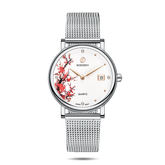 Women Watch | Plum Blossom Silver Mesh Watch-Boderry Flower Boderry Watches