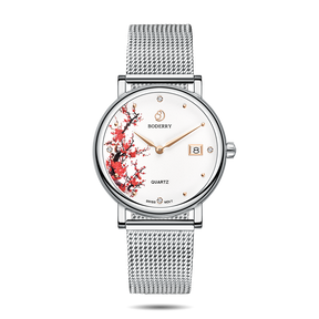 Women Watch | Plum Blossom Silver Mesh Watch-Boderry Flower Boderry Watches