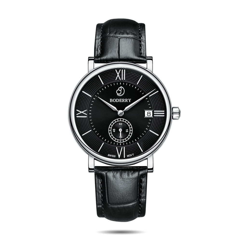 Mens Quartz(Swiss Movement) Watch | Silver/Black Dial-Boderry Elegant Boderry Watches