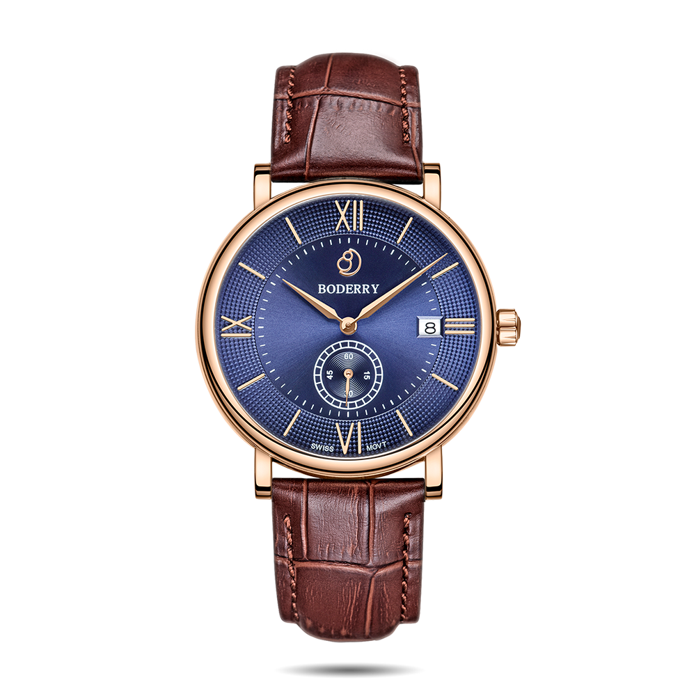 Mens Quartz(Swiss Movement) Watch | Rose Gold/Blue-Boderry Elegant Boderry Watches