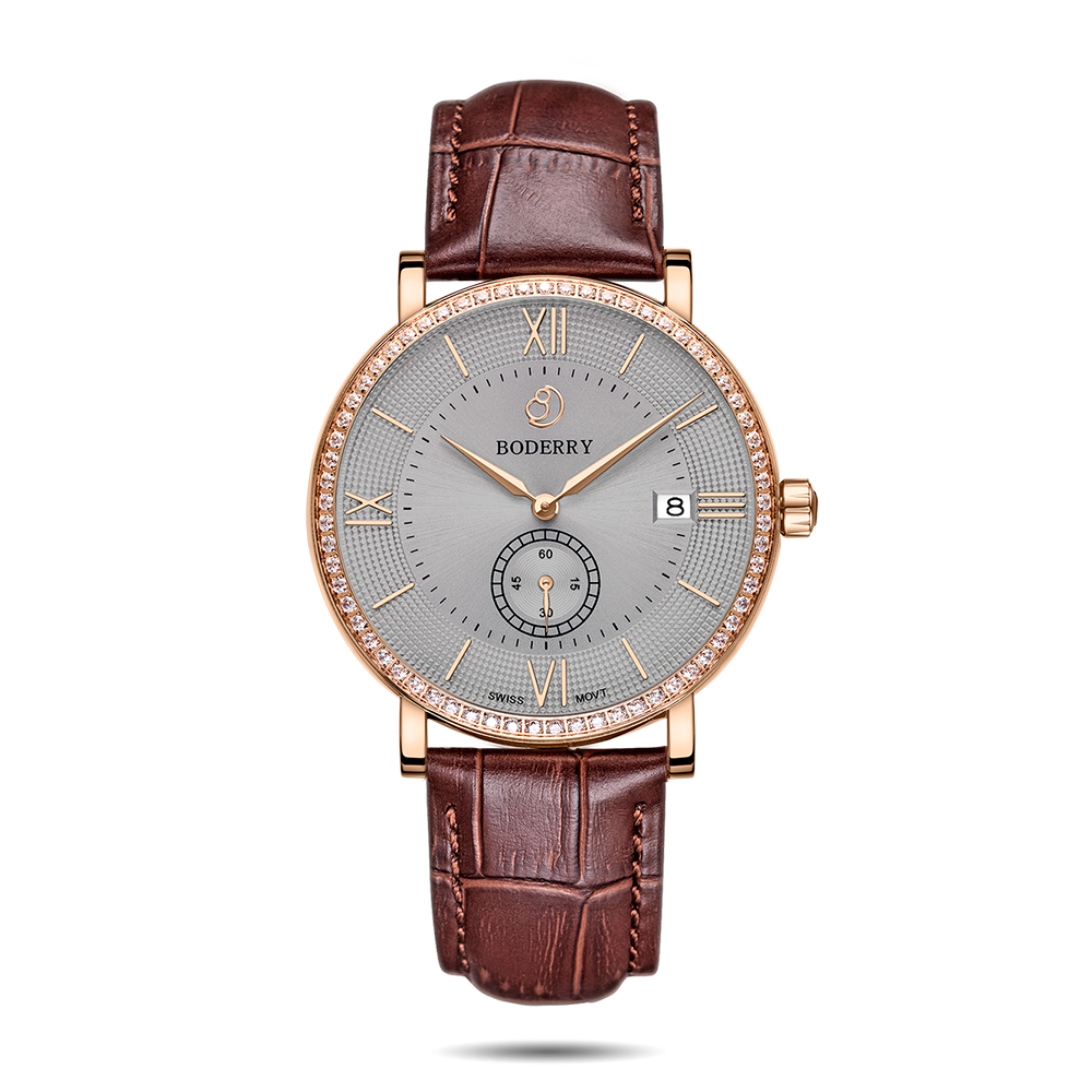 Mens Quartz(Swiss Movement) Watch | Rose Gold Case/Grey Dial-Boderry Elegant II Boderry Watches