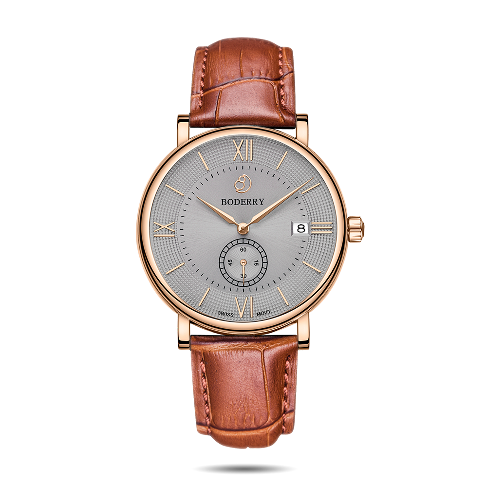 Mens Quartz(Swiss Movement) Watch | Rose Gold/Grey Dial-Boderry Elegant Boderry Watches