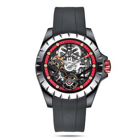 WINDMILL - Original Skeleton Hi-beat(28,800 bph) with 72 hrs Power-reserve Automatic Watch | Red Dial & Rubber Strap