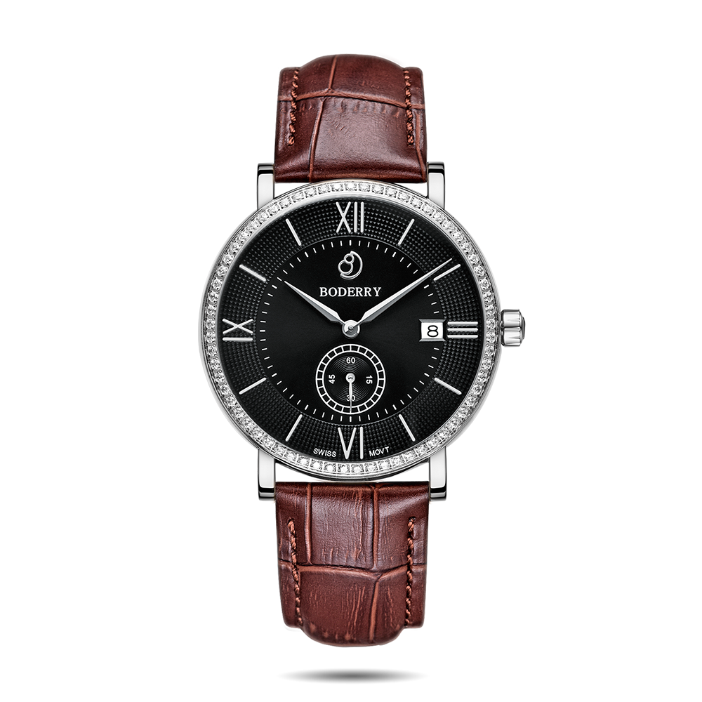 Mens Quartz(Swiss Movement) Watch | Silver/Black Dial-Boderry Elegant II Boderry Watches