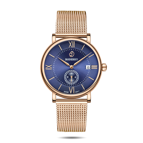 Mens Quartz(Swiss Movement) Watch | Rose Gold/Blue-Boderry Elegant Boderry Watches
