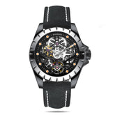 WINDMILL - Original Skeleton Hi-beat(28,800 bph) with 72 hrs Power-reserve Automatic Watch | Black Dial & Black Leather Strap
