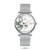 Women Watch | Bamboo Silver Mesh Watch-Boderry Flower Boderry Watches