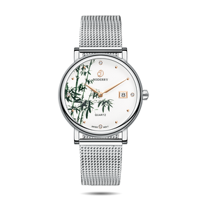 Women Watch | Bamboo Silver Mesh Watch-Boderry Flower Boderry Watches
