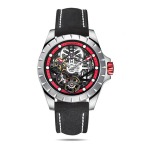 WINDMILL - Original Skeleton Hi-beat(28,800 bph) with 72 hrs Power-reserve Automatic Watch | Red Dial & Leather Strap